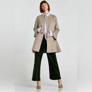 Zara Versatile Bell Sleeve Handmade Midi Length Wool Blend Coat